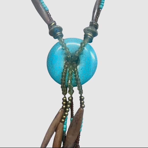 Treska Brand Turquoise and Brown Double Beaded Statement Necklace; EUC! - Picture 5 of 9